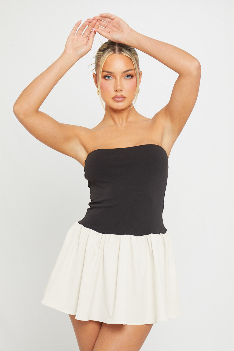Black & White Strapless Mini Dress | Playful & Chic | Modern Elegance