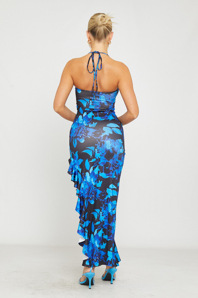 Blue Floral Lace-Up Corset Dress | Bold & Sultry | Statement Elegance
