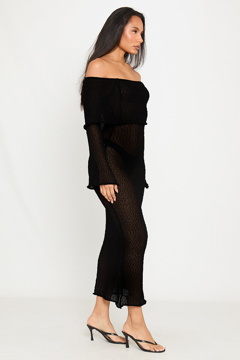 Black Sheer Off-Shoulder Maxi Dress | Elegant & Sultry | Effortless Glam