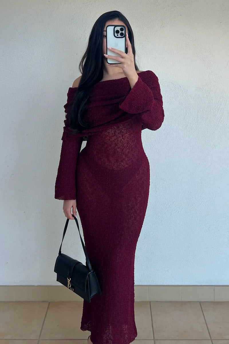 Elegant Off-Shoulder Knit Maxi Dress | Sophisticated & Cozy | Timeless Glam