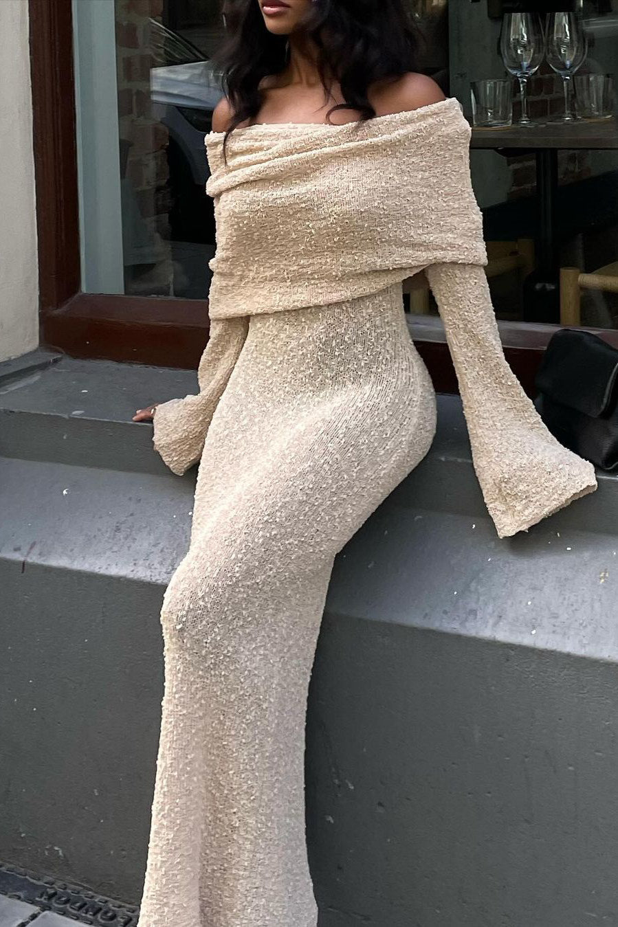 Off-Shoulder Knit Maxi Dress | Luxe & Feminine | Neutral Elegance
