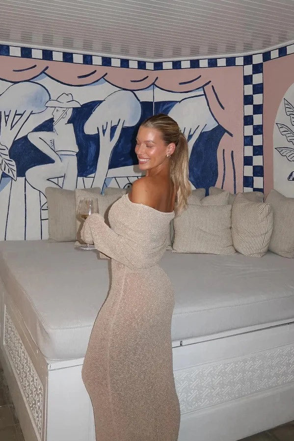 Off-Shoulder Knit Maxi Dress | Luxe & Feminine | Neutral Elegance