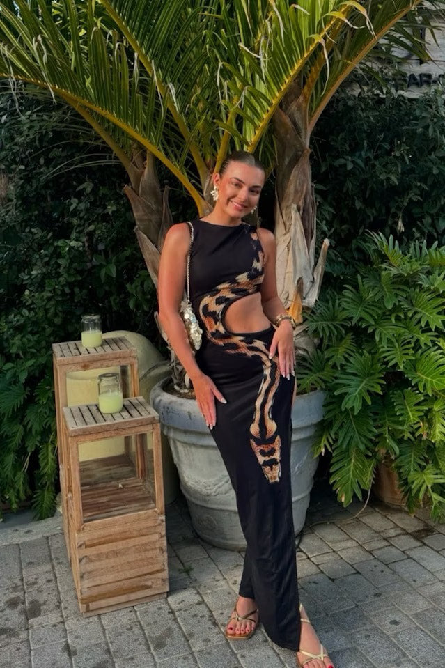 Abstract Print Cutout Maxi Dress | Bold & Sultry | Statement Piece