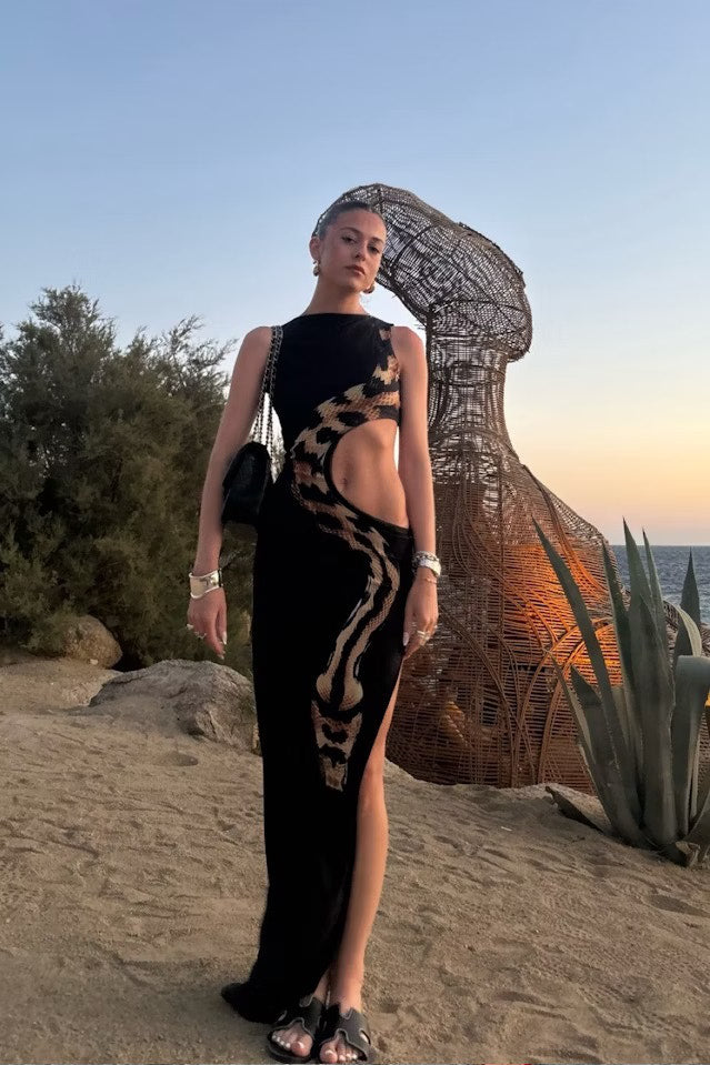 Abstract Print Cutout Maxi Dress | Bold & Sultry | Statement Piece