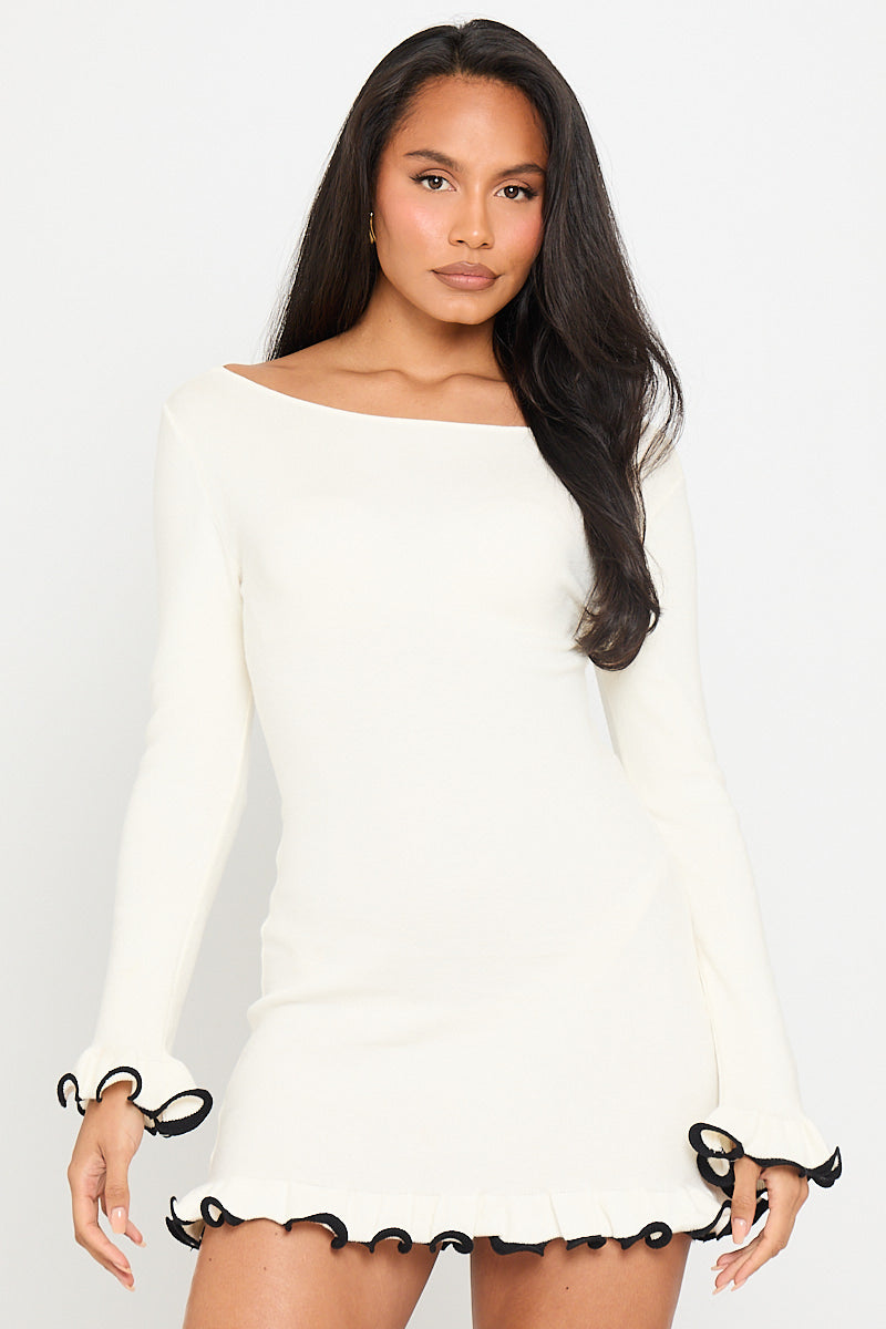 Contrast Ruffle Trim Mini Dress | Elegant & Playful | Chic Monochrome