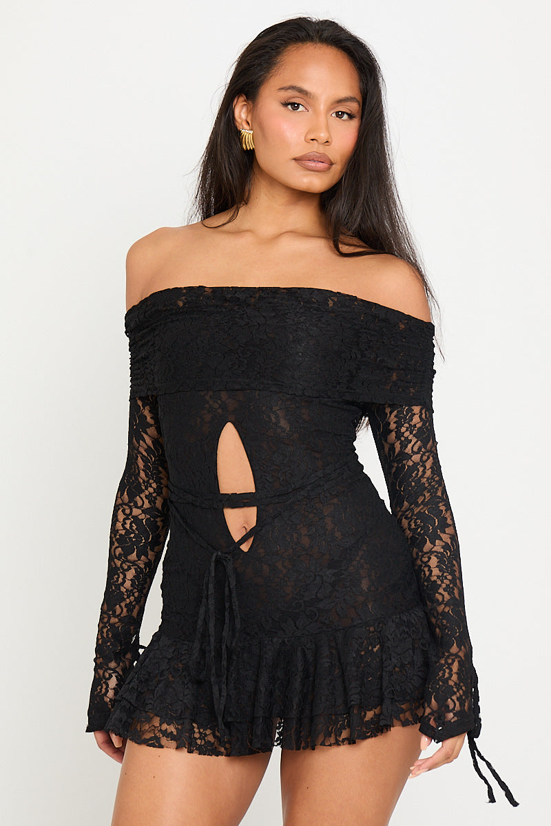 Off-Shoulder Lace Mini Dress | Sultry & Edgy | Festival-Ready Look