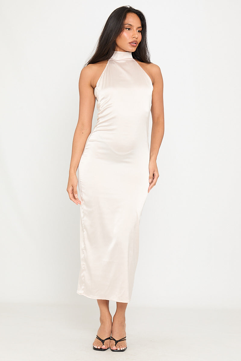 Halter Neck Satin Midi Dress | Chic & Timeless | Effortless Elegance