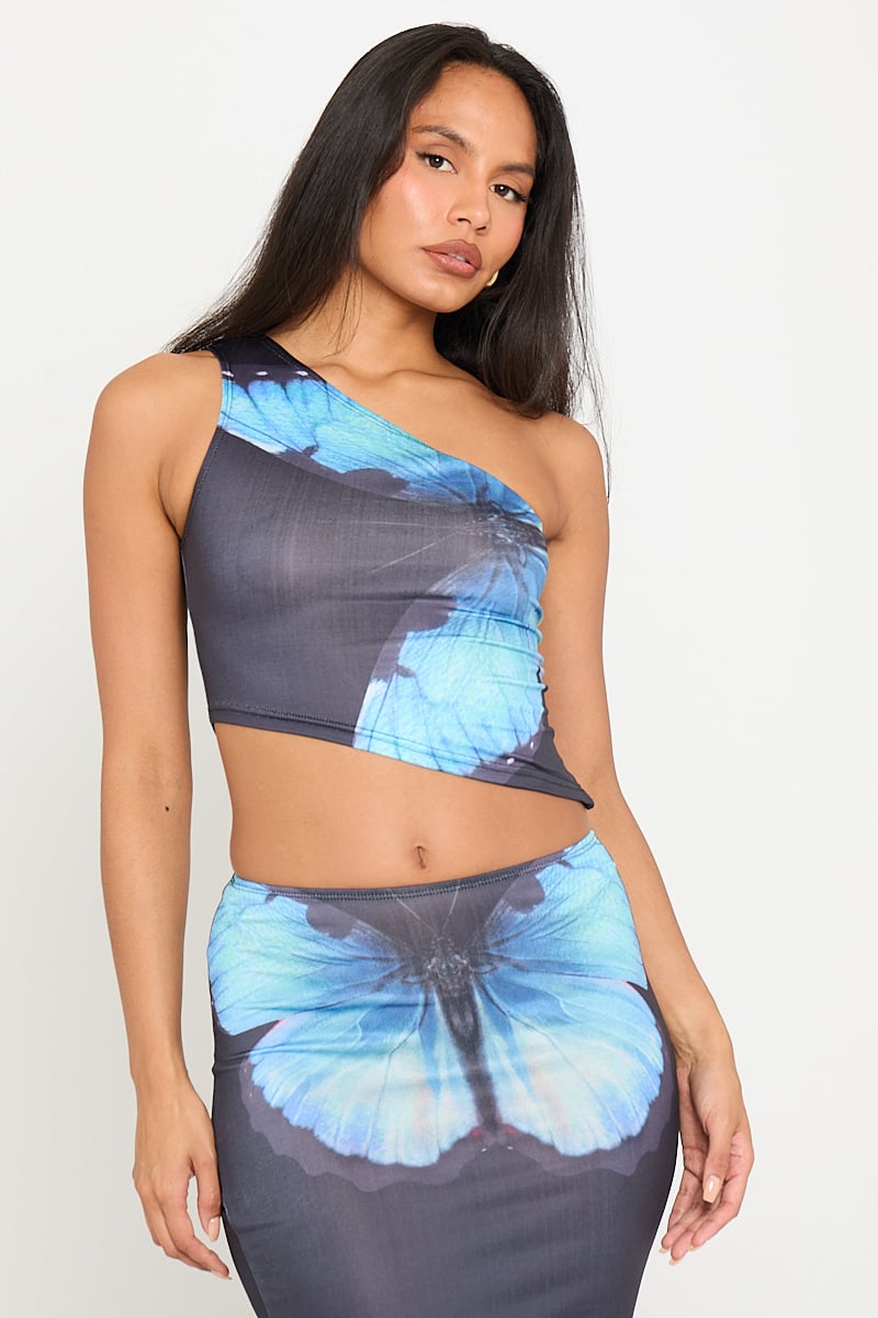 Luna Butterfly Set | One-Shoulder Crop & Maxi Skirt | Dreamy & Bold