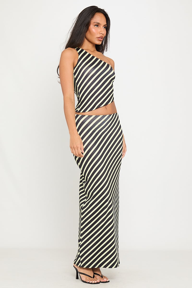 Mono Stripe Asymmetrical Set | One-Shoulder Crop & Maxi Skirt | Bold & Modern