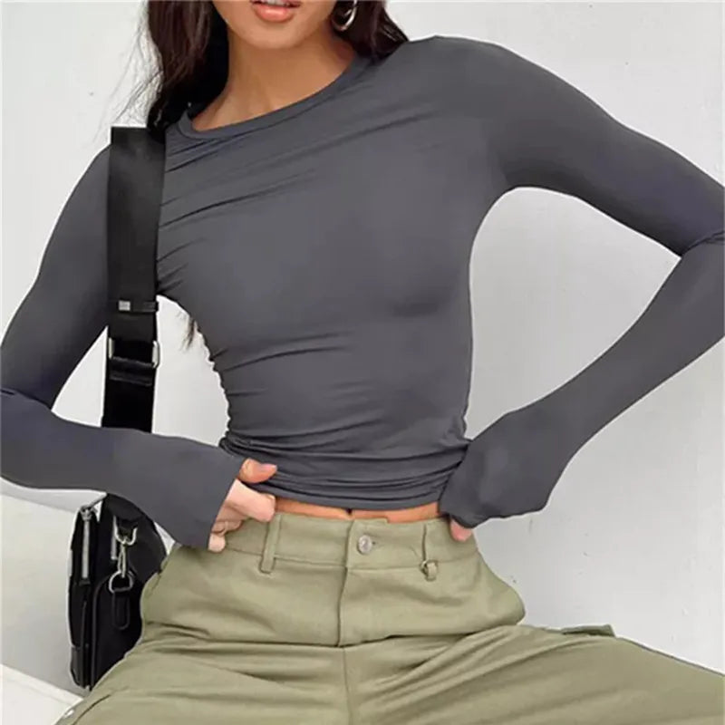 Basic Long Sleeve Top | Stretchy Ribbed Knit | Everyday Essential
