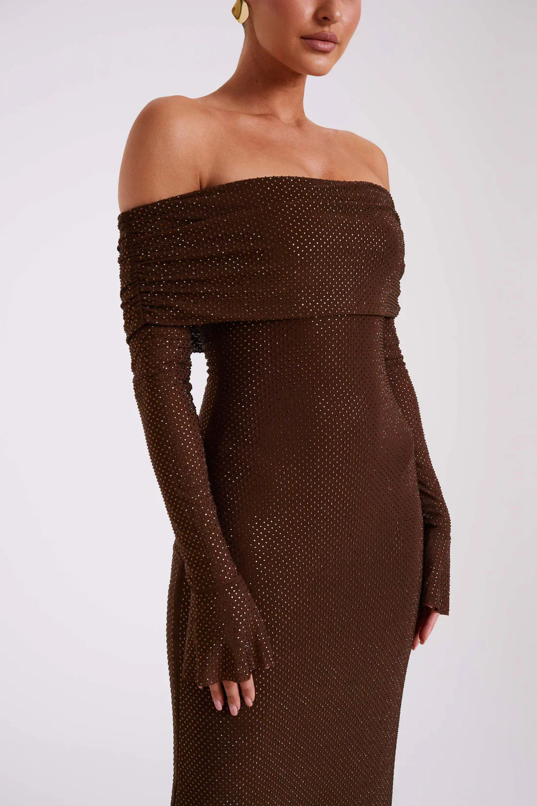 Sequin Knit Maxi Dress | Chocolate Brown | Elegant with a Sparkle