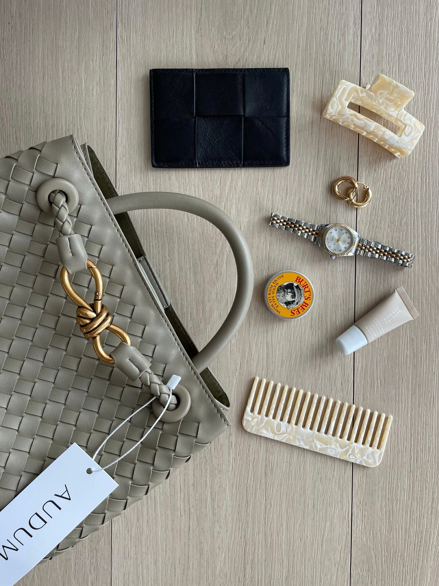 Woven Top-Handle Bag | Faux Leather | Gold Bow Accent
