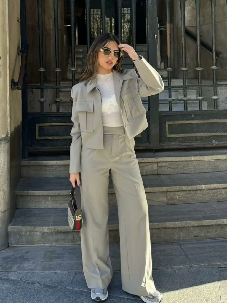 Utility Set | Polyester Twill | Cropped Jacket & Wide-Leg Pants