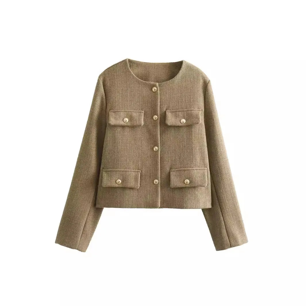 Cropped Military-Inspired Jacket | Tailored Chic | Gold Button Detail