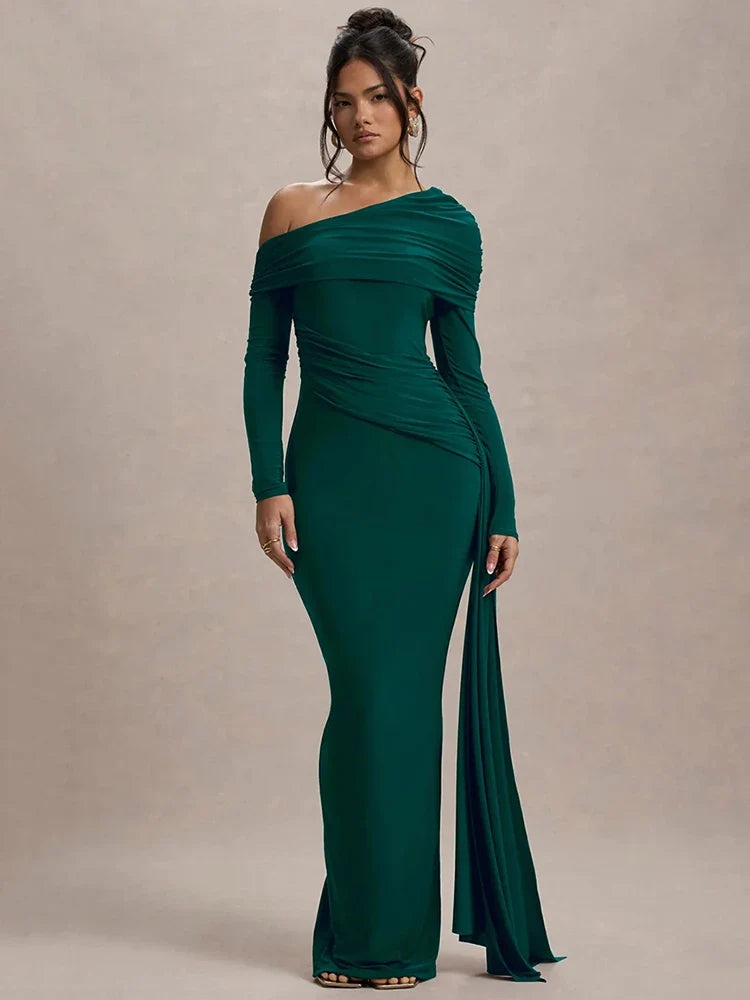 One-Shoulder Evening Gown | Elegant & Chic | High-Slit Formal Dress