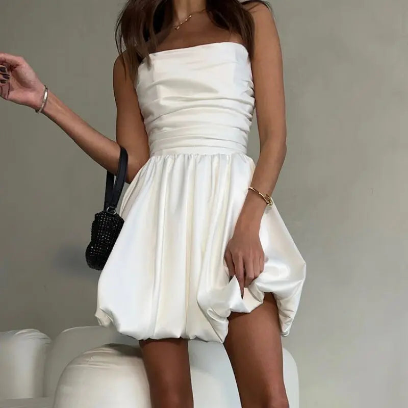 Strapless Mini Dress | Elegant | Flared Pleated Skirt