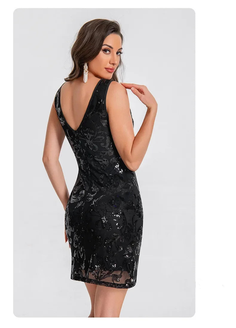 Sequin Lace Mini Dress | Sleeveless | Elegant & Sparkly