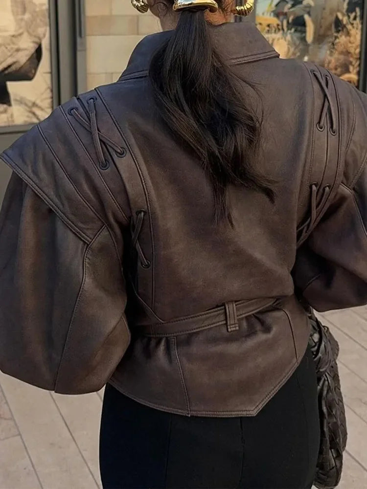 Belted Faux Leather Jacket | Dark Chocolate | Sophisticated with an Edge