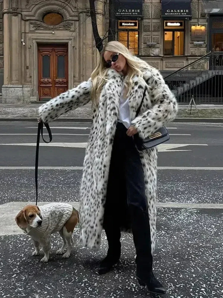 Women's Long Faux Fur Coat | Leopard Print | Bold & Glamorous