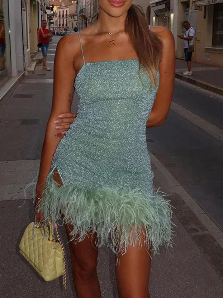 Strapless Feather Mini Dress | Glitter Knit | Flirty & Fabulous