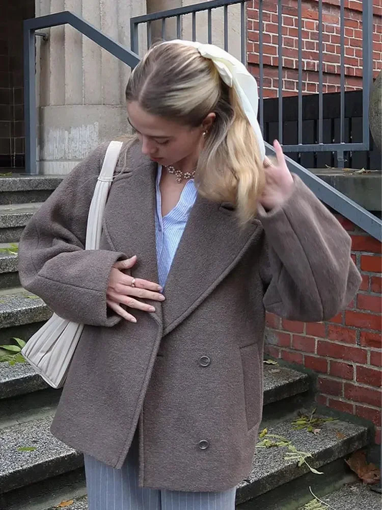 Oversized Wool Coat | Wool-Polyester | Relaxed Fit & Notched Collar