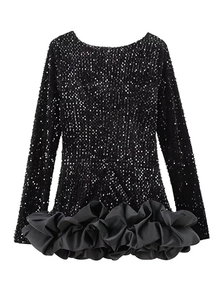 Women's Embellished Mini Dress | Elegant & Playful | Ruffled Hem