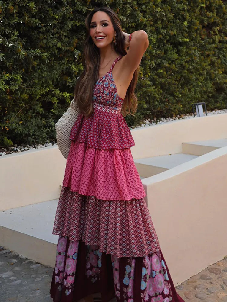 Boho Tiered Maxi Dress | Halter Neck | Flowy & Feminine
