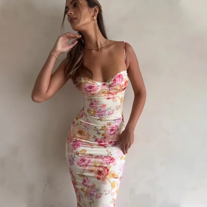 Strapless Floral Midi Dress | Elegant & Feminine | Perfect for Special Occasions