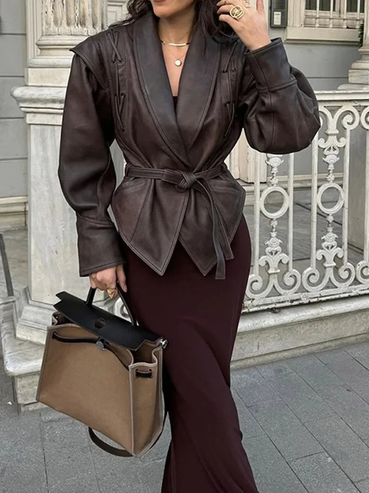 Belted Faux Leather Jacket | Dark Chocolate | Sophisticated with an Edge