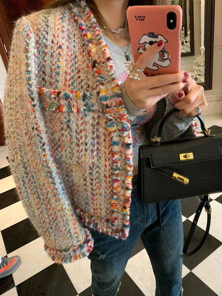 Bouclé Tweed Jacket | Multi-Color Weave | Chic Parisian Flair