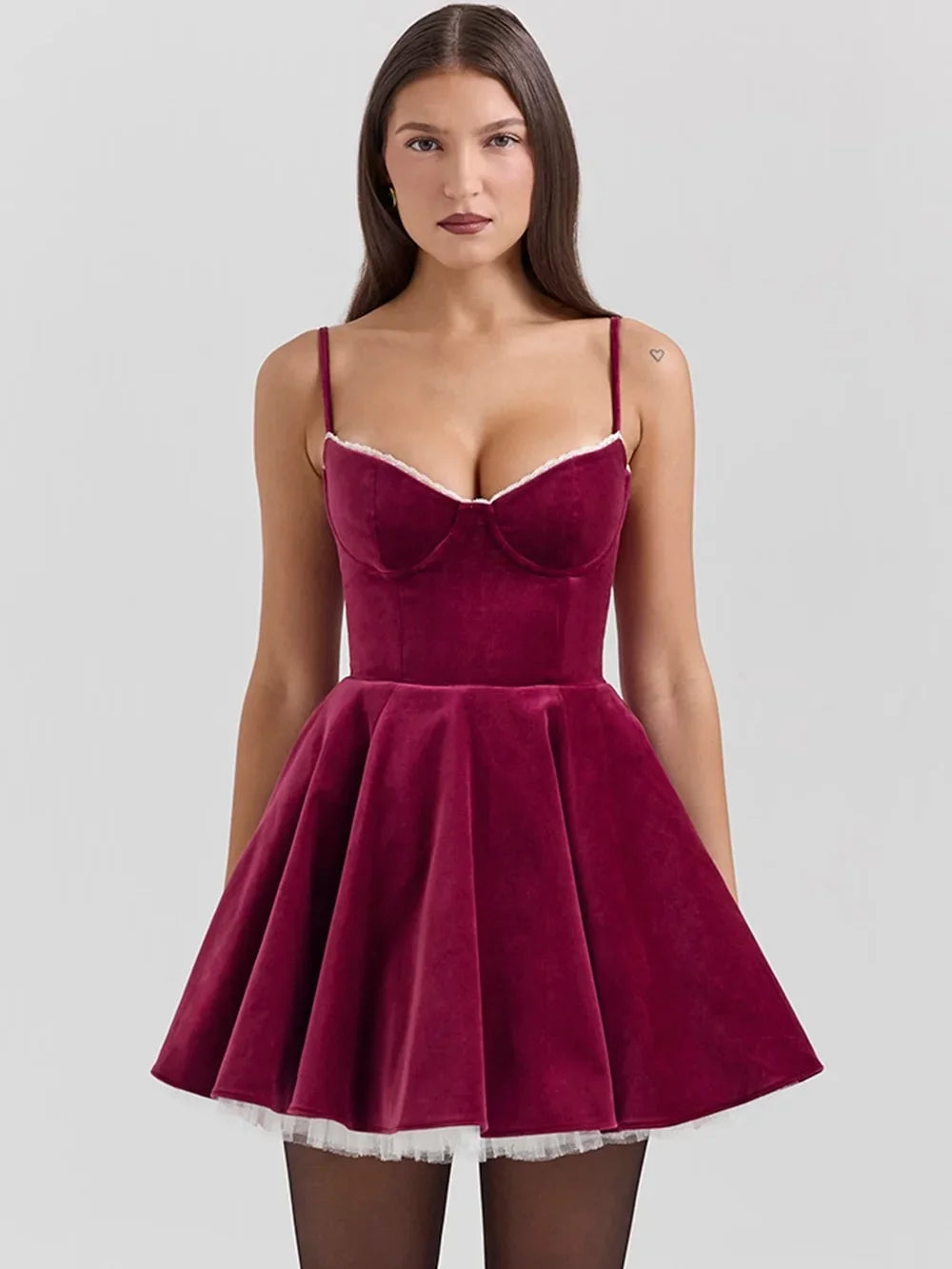 Velvet Flare Mini Dress | Romantic & Playful | Lace Trim Detail