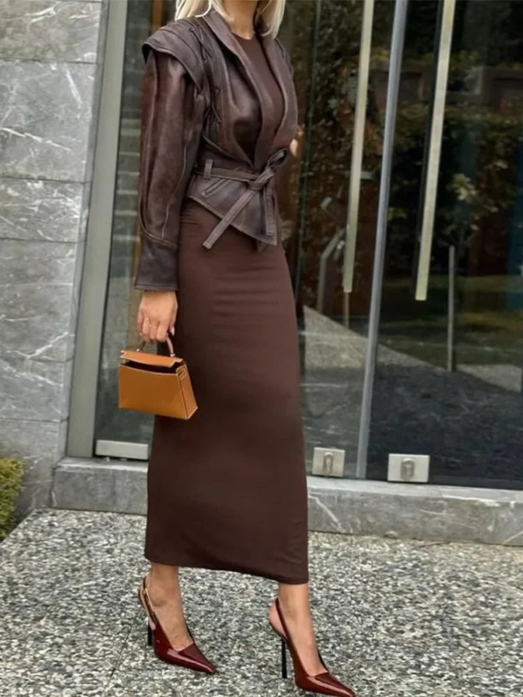 Belted Faux Leather Jacket | Dark Chocolate | Sophisticated with an Edge