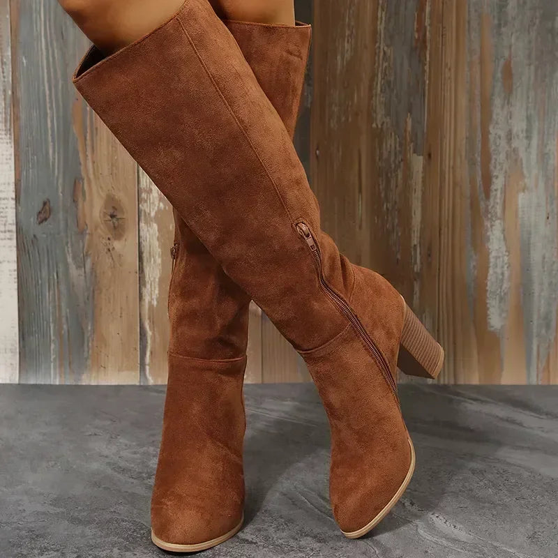 Suede Knee-High Boots | Classic & Chic | Block Heel Comfort