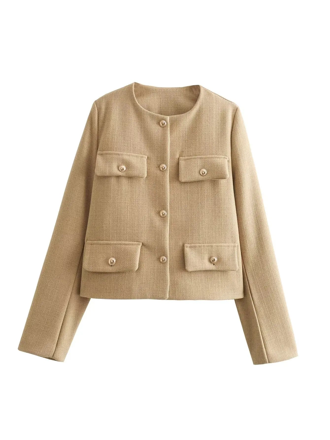 Cropped Military-Inspired Jacket | Tailored Chic | Gold Button Detail