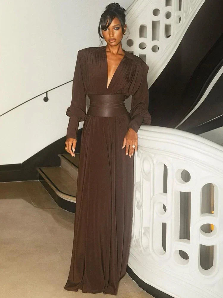 Long-Sleeve Maxi Dress | Elegant & Flowy | Belted Waist