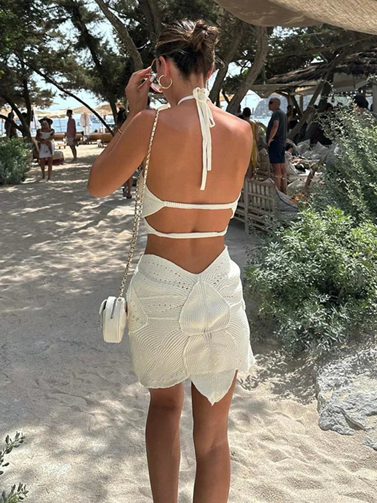 Crochet Cut-Out Mini Dress | Beachwear | Halter Neck