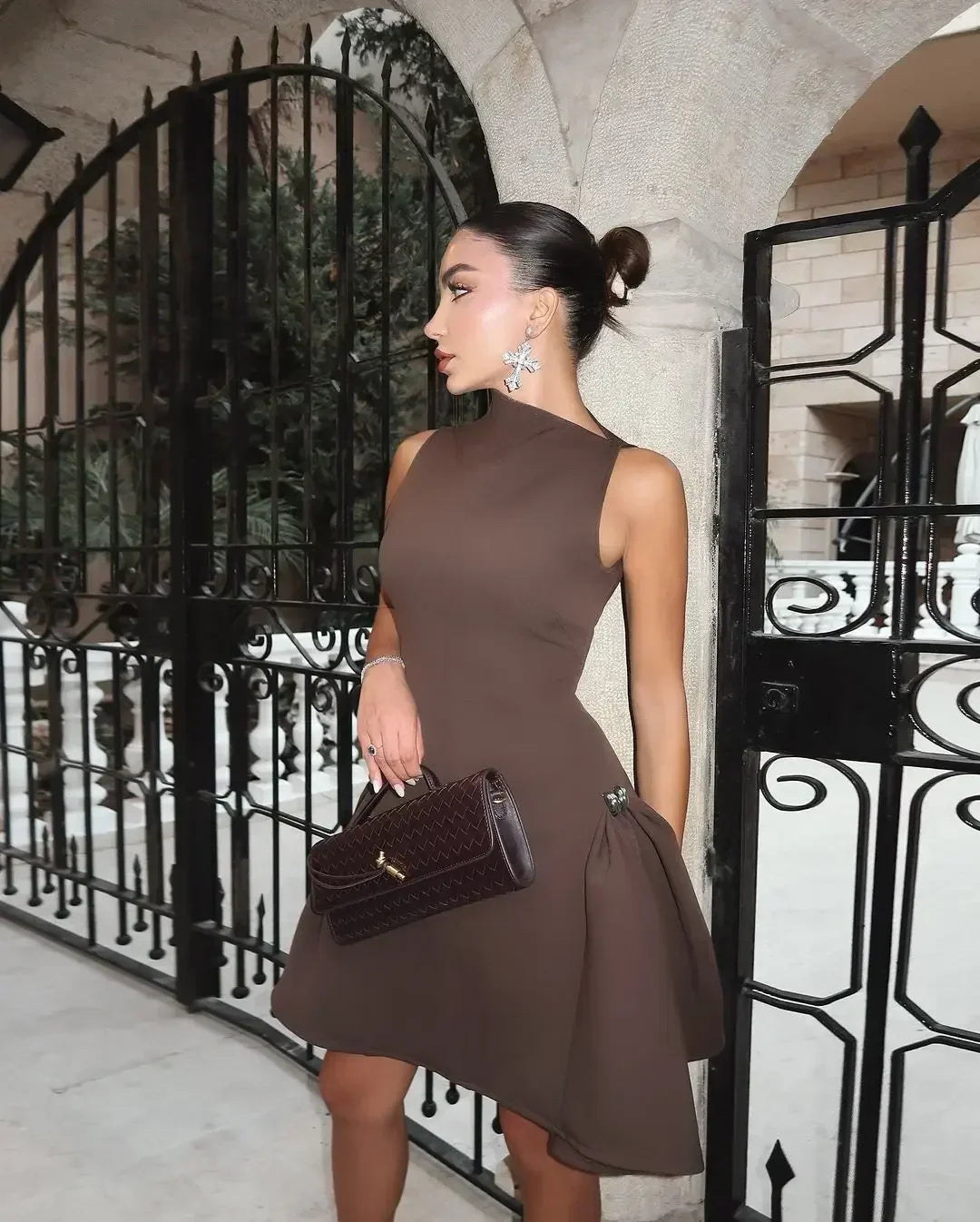 Sleeveless A-Line Mini Dress | Chic & Timeless | High Neck Elegance