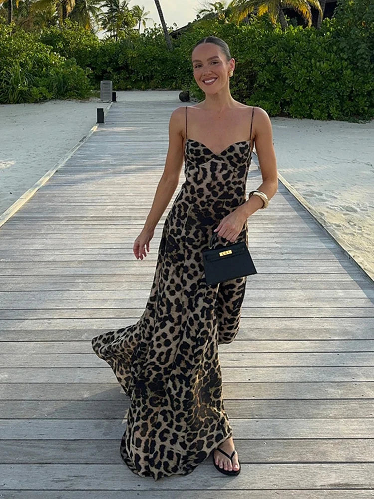 Leopard Print Maxi Dress | Satin | Elegant Silhouette