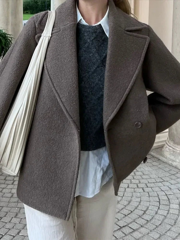 Oversized Wool Coat | Wool-Polyester | Relaxed Fit & Notched Collar