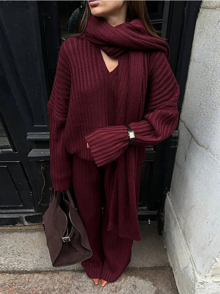Ribbed Knit Co-ord Set | Turtleneck & Wide-Leg Pants | Chic & Cozy