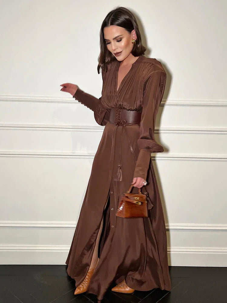 Long-Sleeve Maxi Dress | Elegant & Flowy | Belted Waist