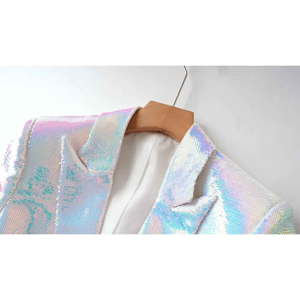 Women's Holographic Blazer & Shorts Set | Bold & Glamorous | Iridescent Finish