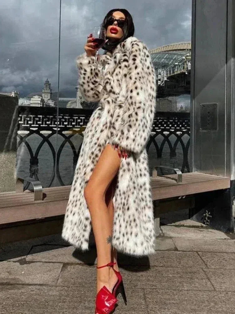 Women's Long Faux Fur Coat | Leopard Print | Bold & Glamorous