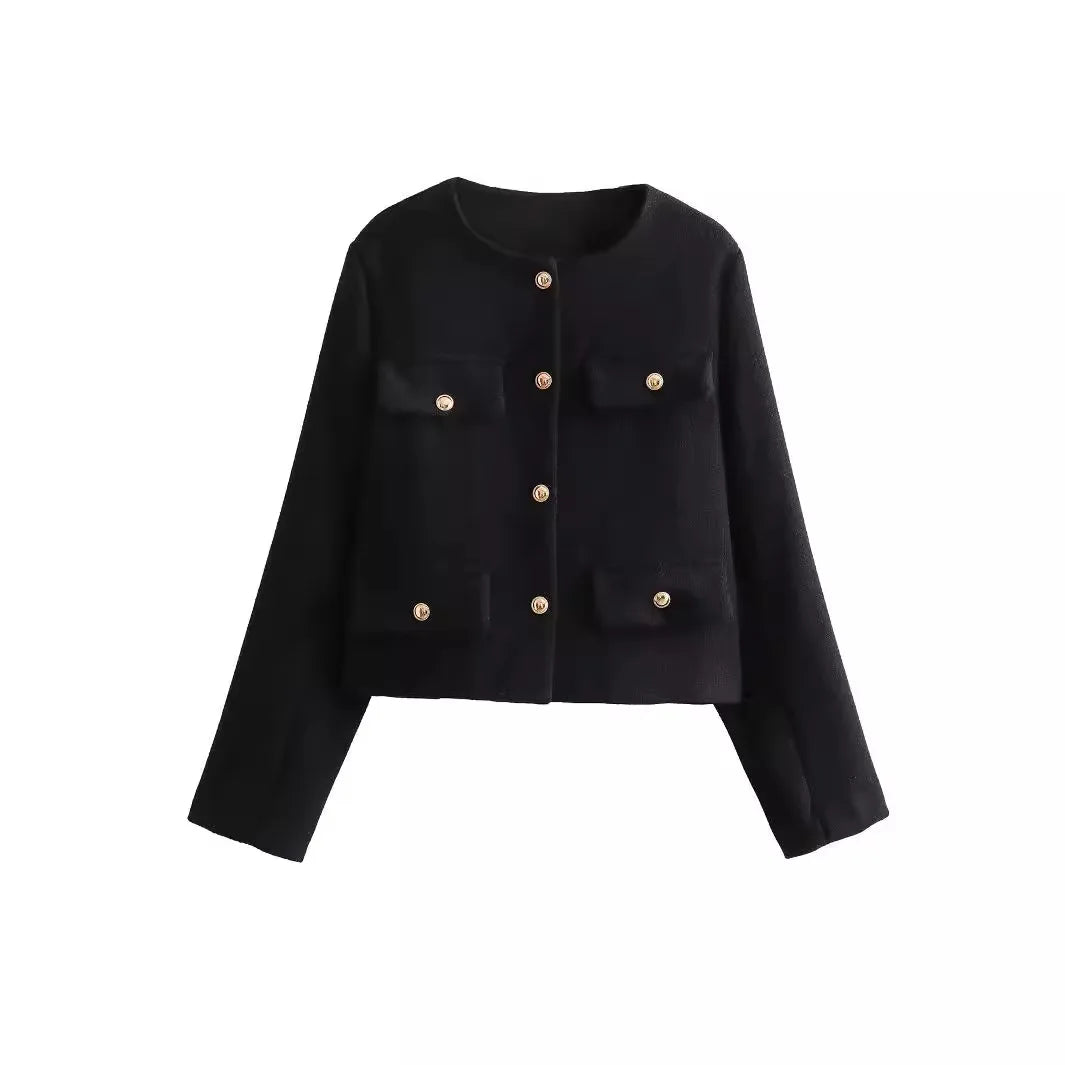 Cropped Military-Inspired Jacket | Tailored Chic | Gold Button Detail