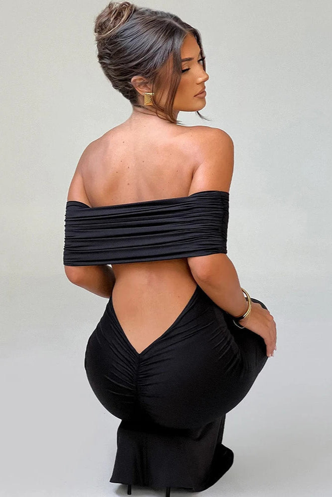 Off-Shoulder Open-Back Maxi Dress | Elegant & Sophisticated | Formal Evening Wear
