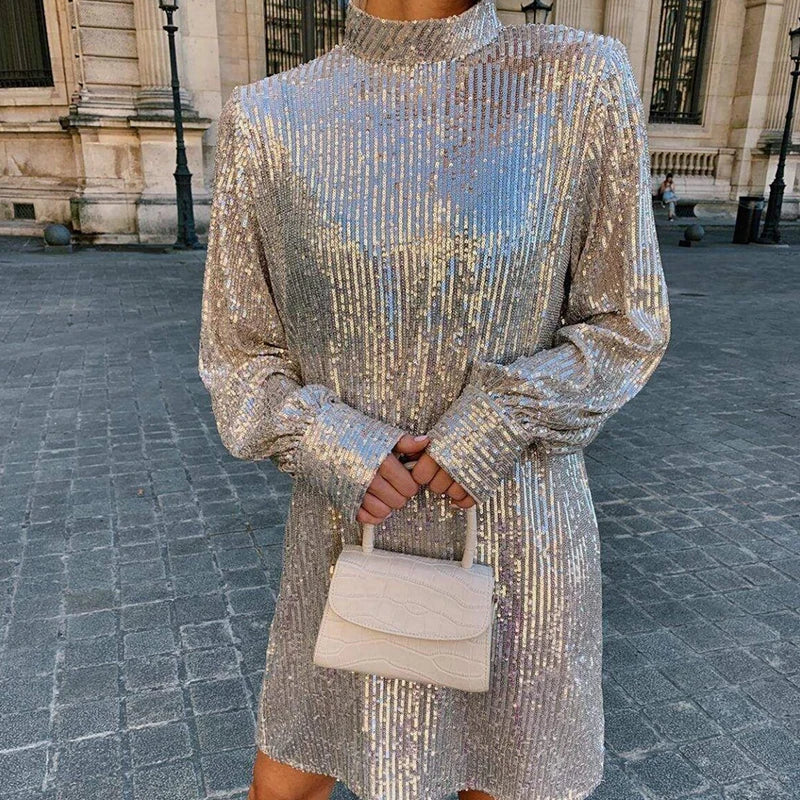 Women's Sequin Belted Mini Dress | Elegant & Sparkly | Flowy Fit