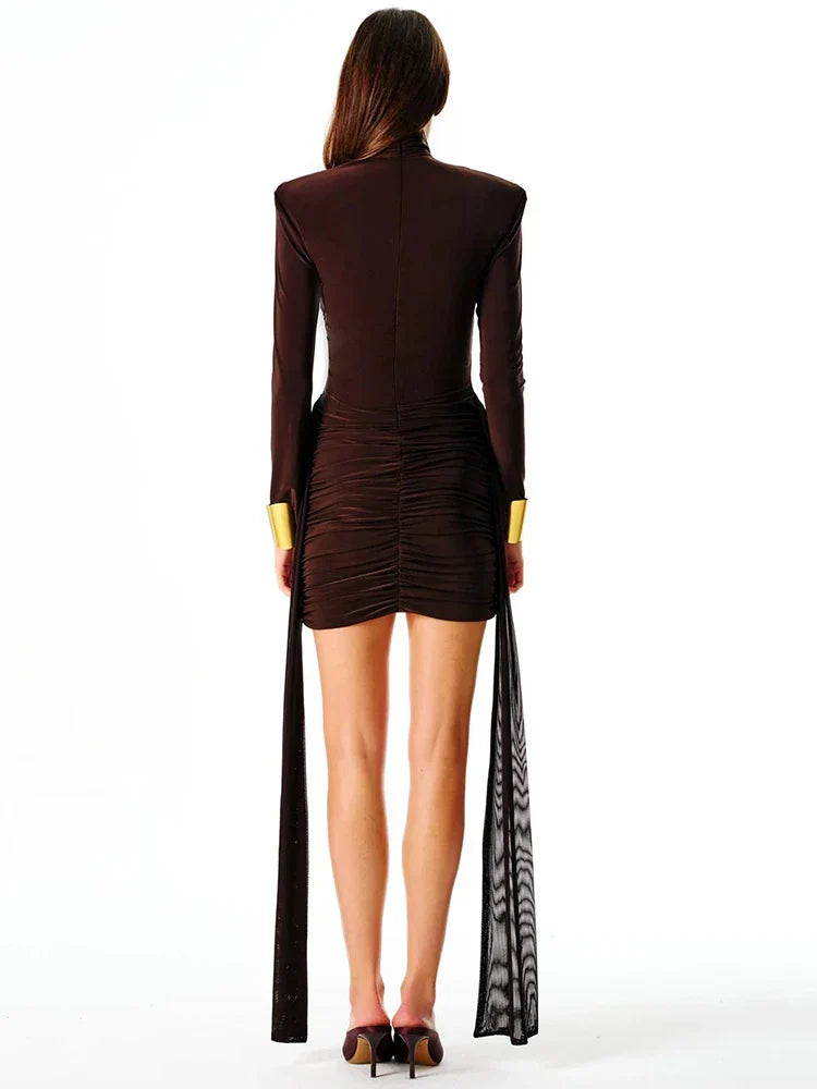 Asymmetrical High-Neck Mini Dress | Structured Shoulders | Bold & Elegant