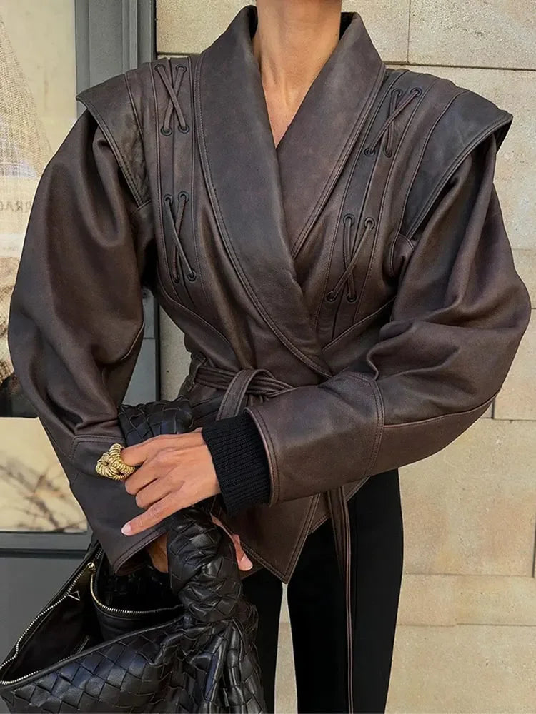 Belted Faux Leather Jacket | Dark Chocolate | Sophisticated with an Edge