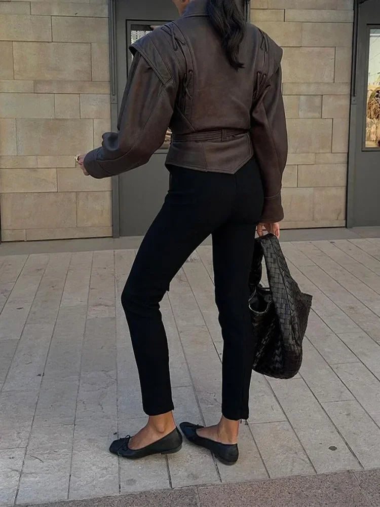 Belted Faux Leather Jacket | Dark Chocolate | Sophisticated with an Edge