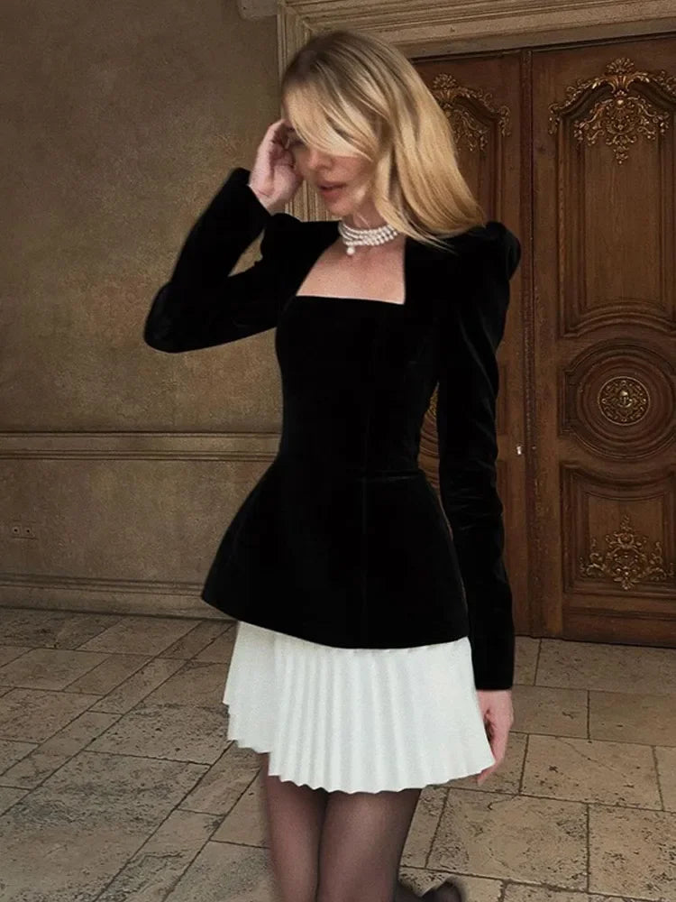 Velvet & Pleated Mini Dress | Chic Contrast | Elegant & Feminine